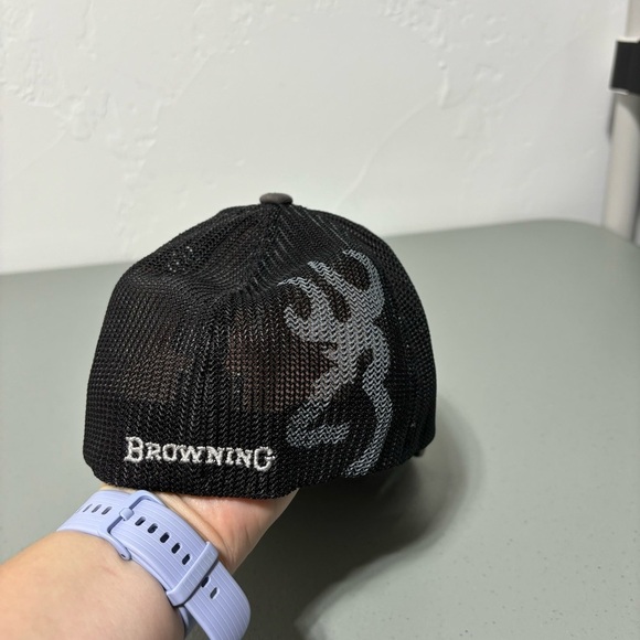 Browning Baseball Hat Cap Small/Medium Adult Flexfit Black Gray - Picture 5 of 7